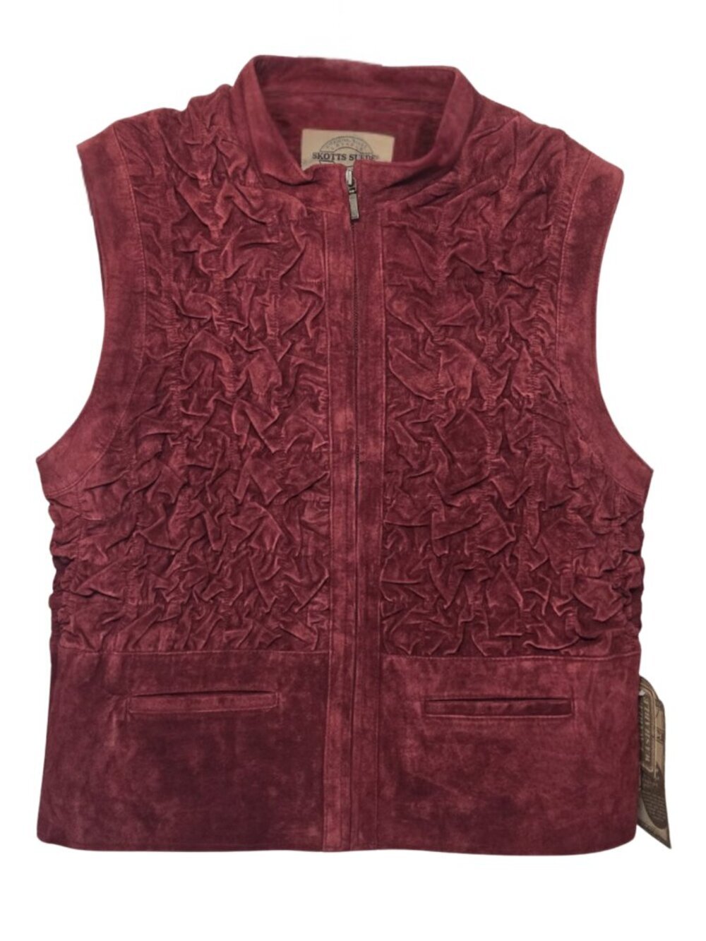 Vintage NOS Skotts Suede Womens M Vest Burgundy Smocked Rodeo Western Cowgirl